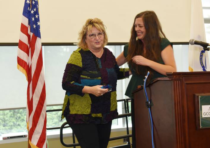 Lynda Zukowski, left, received the Community Star Award at the Children’s Advocacy Center of Franklin County and the North Quabbin’s seventh annual Hope, Healing & Help Breakfast at Greenfield Community College in 2022. At right is Abby Bliss of the Children’s Advocacy Center. This year’s breakfast, which will honor one local business and several area legislators, is planned for Friday, Sept. 15. Lynda Zukowski, left, received the Community Star Award at the Children’s Advocacy Center of Franklin County and the North Quabbin’s seventh annual Hope, Healing & Help Breakfast at Greenfield Community College in 2022. At right is Abby Bliss of the Children’s Advocacy Center. This year’s breakfast, which will honor one local business and several area legislators, is planned for Friday, Sept. 15.