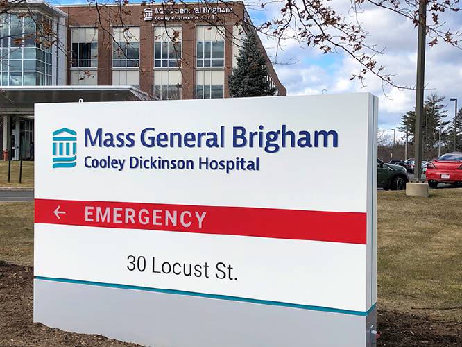 A view of the front entrance sign for Cooley Dickinson Hospital in Northampton. A view of the front entrance sign for Cooley Dickinson Hospital in Northampton.