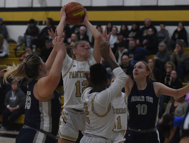Pioneer’s Hailey Ring goes up for a layup against Franklin Tech earlier this season. The Panthers beat Monson on Wednesday to advance to the Western Mass. Class D championship game. Pioneer’s Hailey Ring goes up for a layup against Franklin Tech earlier this season. The Panthers beat Monson on Wednesday to advance to the Western Mass. Class D championship game.