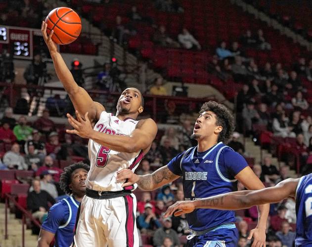 UMass’ Keon Thompson (5) goes to the basket against Rhode Island earlier this season. Thompson and the Minutemen host Fordham in their regular season finale on Wednesday at the Mullins Center. UMass’ Keon Thompson (5) goes to the basket against Rhode Island earlier this season. Thompson and the Minutemen host Fordham in their regular season finale on Wednesday at the Mullins Center.
