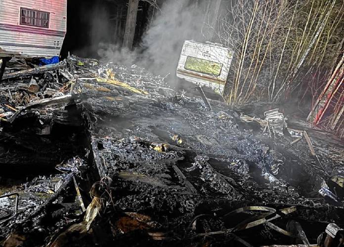 There were no injuries when a fire destroyed a 30-foot camper on Packard Road in Orange overnight between Sunday and Monday.