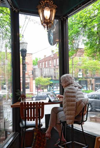 Analee Wulfkuhle enjoys her breakfast at The Upper Bend Cafe in Turners Falls.