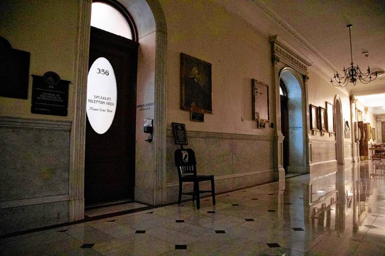 The lights were off outside House Speaker Ron Mariano’s third-floor State House office at around 11 p.m. on July 31. The lights were off outside House Speaker Ron Mariano’s third-floor State House office at around 11 p.m. on July 31.