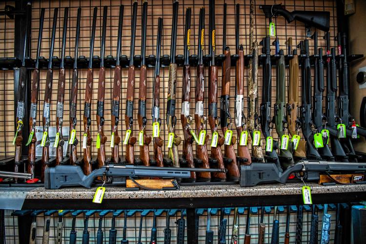 Hunting and competition shooting guns on display for sale in Hempstead, N.Y. Hunting and competition shooting guns on display for sale in Hempstead, N.Y.