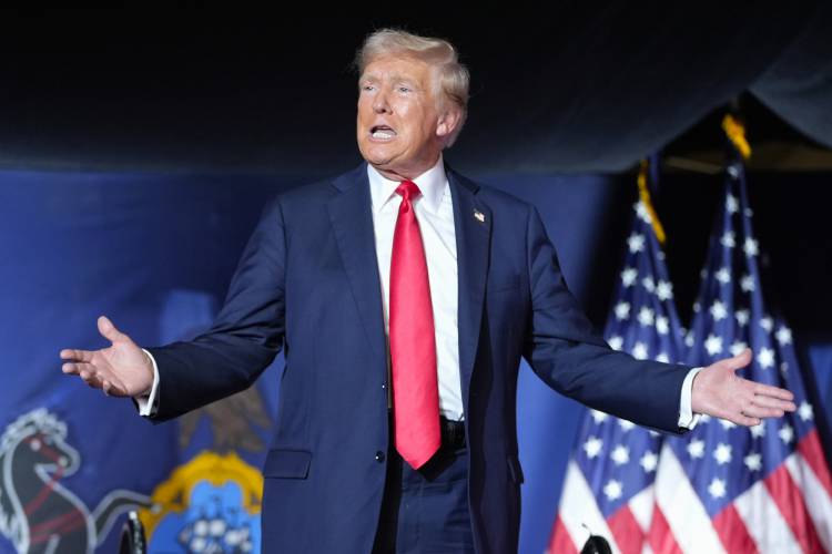 Republican presidential candidate former President Donald Trump arrives to speak at a campaign rally on July 31 in Harrisburg, Pa.