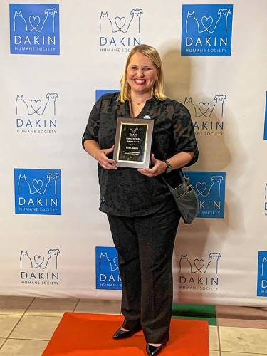 Northwestern Assistant District Attorney Erin Aiello was honored by Dakin Humane Society last week in recognition of her work on behalf of animals. She received the Frances M. Wells Award, given to an individual for notable contributions to the health and welfare of animals. Northwestern Assistant District Attorney Erin Aiello was honored by Dakin Humane Society last week in recognition of her work on behalf of animals. She received the Frances M. Wells Award, given to an individual for notable contributions to the health and welfare of animals.