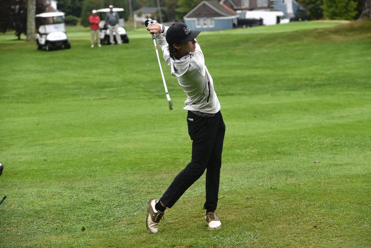 Franklin Tech's Gabe Mota hit a shot on Hole No. 3 at Thomas Memorial during a match against Athol earlier this season. Franklin Tech's Gabe Mota hit a shot on Hole No. 3 at Thomas Memorial during a match against Athol earlier this season.