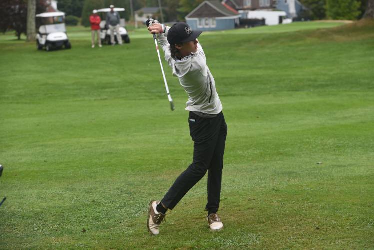 Franklin Tech's Gabe Mota hit a shot on Hole No. 3 at Thomas Memorial during a match against Athol earlier this season. Franklin Tech's Gabe Mota hit a shot on Hole No. 3 at Thomas Memorial during a match against Athol earlier this season.