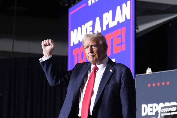 Republican presidential nominee former President Donald Trump at a campaign rally on Oct. 11 in Aurora, Colo. Republican presidential nominee former President Donald Trump at a campaign rally on Oct. 11 in Aurora, Colo.