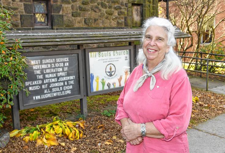 Kate Mason outside the All Souls Church on Main Street in Greenfield. Kate Mason outside the All Souls Church on Main Street in Greenfield.