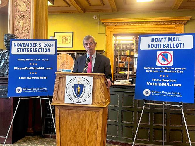 Massachusetts Secretary of State William Galvin speaks to reporters in the State House Library on Monday about Tuesday’s election. Massachusetts Secretary of State William Galvin speaks to reporters in the State House Library on Monday about Tuesday’s election.