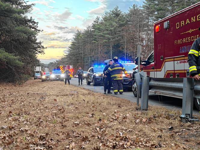 A man was airlifted to a trauma center Wednesday afternoon following a single-vehicle crash just east of Exit 71 on Route 2 in Orange. A man was airlifted to a trauma center Wednesday afternoon following a single-vehicle crash just east of Exit 71 on Route 2 in Orange.