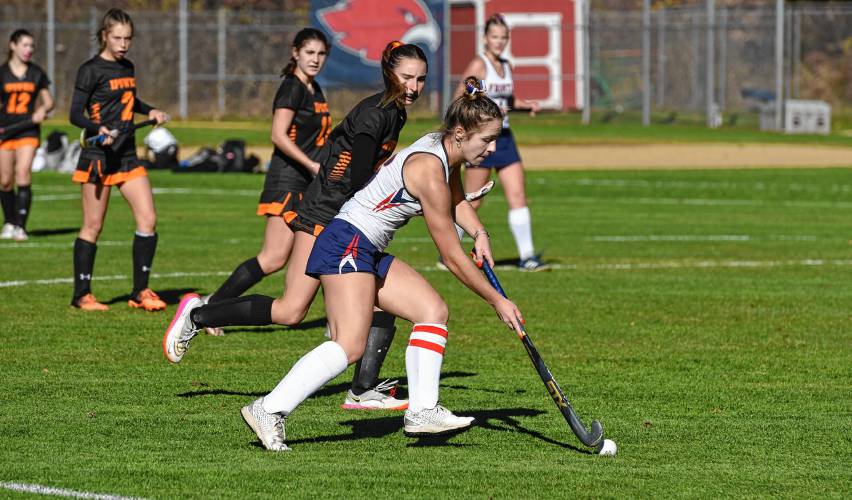 Ashley Taylor and the Frontier field hockey team will play top-seeded Uxbridge in the MIAA Division 4 semifinals on Tuesday at Agawam High School. Ashley Taylor and the Frontier field hockey team will play top-seeded Uxbridge in the MIAA Division 4 semifinals on Tuesday at Agawam High School.