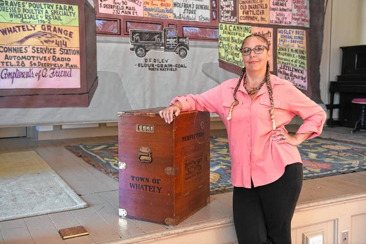 Whately Town Clerk Amy Lavallee, pictured with the town’s historical ballot box in the Town Hall in September. Whately Town Clerk Amy Lavallee, pictured with the town’s historical ballot box in the Town Hall in September.