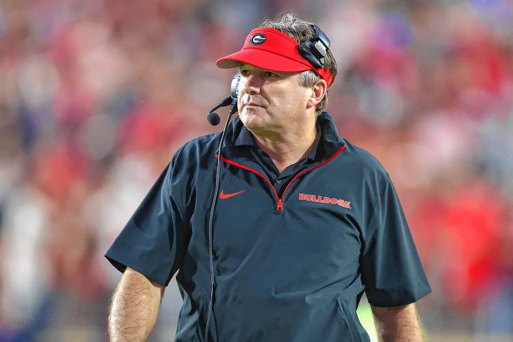 Georgia head coach Kirby Smart is seen during the second half against Mississippi earlier this month in Oxford, Miss. Georgia head coach Kirby Smart is seen during the second half against Mississippi earlier this month in Oxford, Miss.