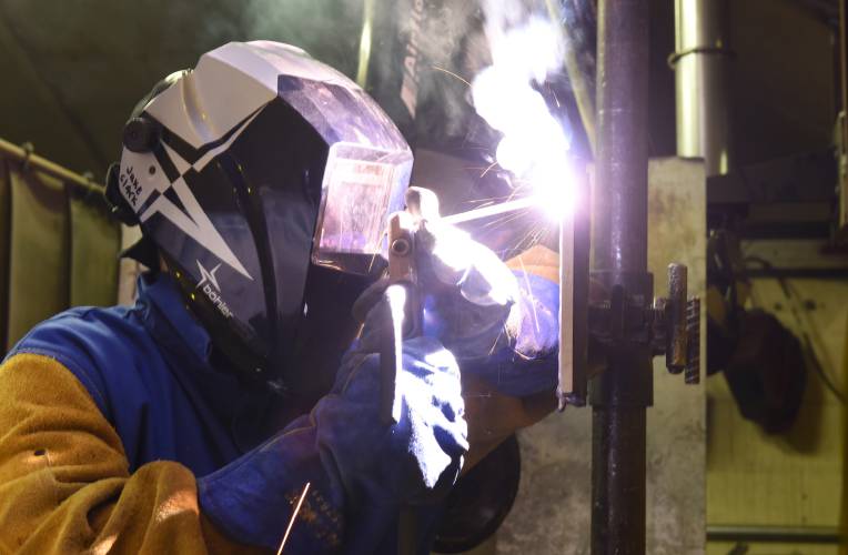 Millers Falls resident Jake Clark takes a welding class at Franklin County Technical School in 2022. The Adult Education Department at Franklin Tech is preparing to offer its fifth semester of 12-week courses in automotive technology, carpentry, electrical, horticulture, and welding and metal fabrication. Millers Falls resident Jake Clark takes a welding class at Franklin County Technical School in 2022. The Adult Education Department at Franklin Tech is preparing to offer its fifth semester of 12-week courses in automotive technology, carpentry, electrical, horticulture, and welding and metal fabrication.