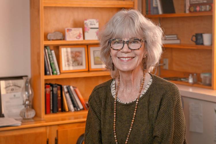 The Rev. Julie G. Olmsted in her office at the United Church of Bernardston. The Rev. Julie G. Olmsted in her office at the United Church of Bernardston.