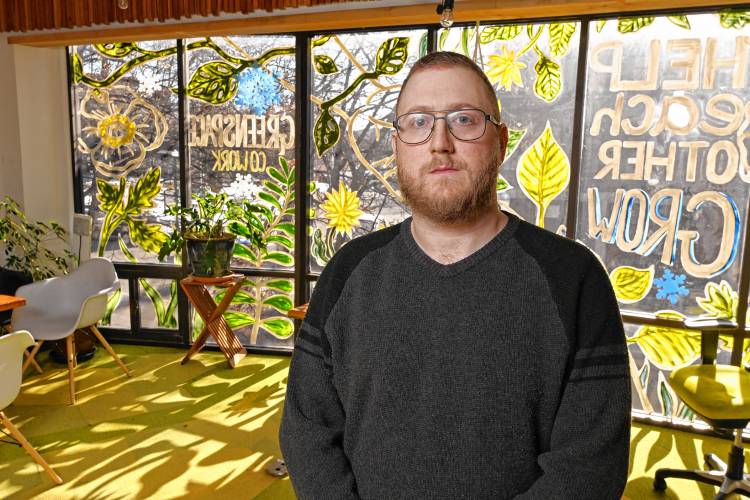Jeremy Goldsher, photographed at Greenspace CoWork at 273 Main St. in Greenfield.
